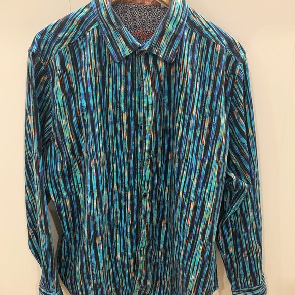 Robert Graham Men's Unique Button Down Blue Matrix Pattern Shirt Classic Fit XL - Picture 1 of 10
